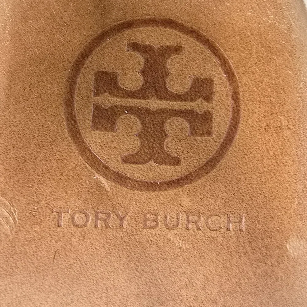 Tory Burch Britton Logo Cork Wedge Thong Sandals Size‎ 10.5 Tan Leather 2